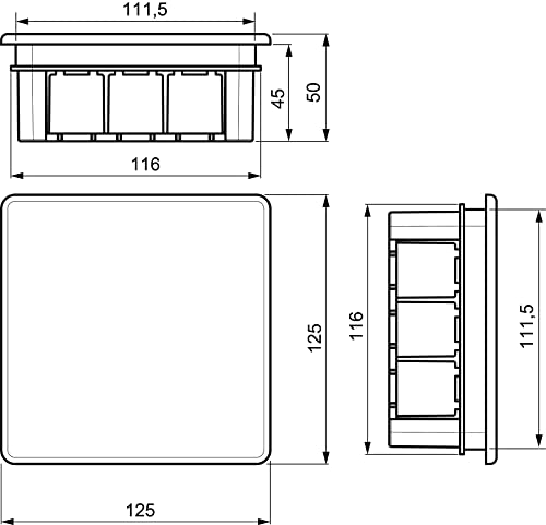 RASMACOR Abzweigkasten Unterputz - 100 x 100 x 45 mm - 4 Stück - Mit Deckel - Für den trockenen Innenbereich/Unterputzdose im Set/Verteilerdose für Innenausbau / 12 Rohreinlässe Ø 25 mm