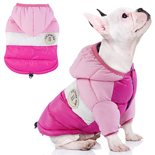 FUAMEY Puppy Puffer Jacket, Warm Padded Pet Snow Vest, Cute Windproof Dog Clothes, Waterproof Outdoor Lightweight Small Dog Hoodie, Chihuahua Poodles Yorkshire Pet Apparel L/20 Large Pink