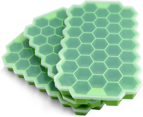 Image of CLOUDVALLEY Silicone Ice Cube Trays with Lids - 3 Pack Easy-Release Hexagon Ice Maker for Freezer, Reusable Food-Grade Ice Molds for Cocktail Bar, Whiskey, Iced Coffee & Home Kitchen (Green)