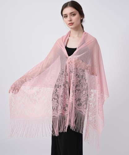 Women's Shawls and Wraps for Evening Dresses Wedding Bridal Shawl Floral Lace Fashion Scarf Soft Fringe Scarves3