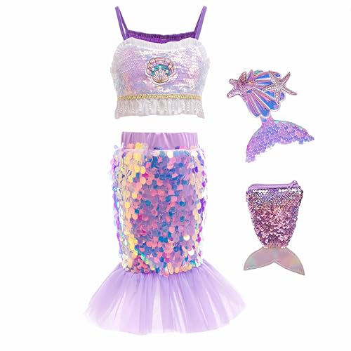 Vestido de Sirena para Niñas 3 a 8 años 4 piezas