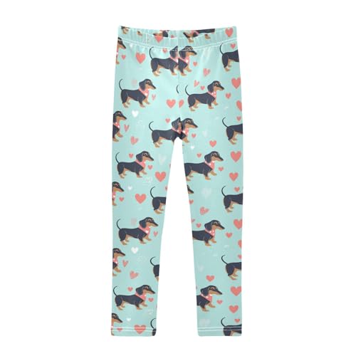 Dachshund Dogs Girls' Leggings Toddler Doodles Love Hearts Kids Yoga Pants Dance Active Tights 4T