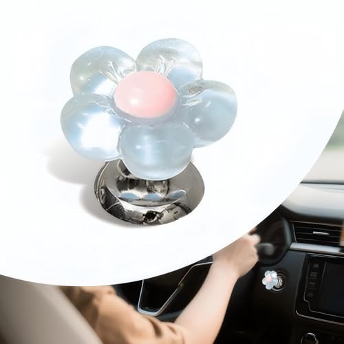 Ferianl Car One-Button Start Button, Flower Engine Start Stop Button Joystick Covers, Cute Automotive Interior Decoration Accessories, Suitable for Women Girl with Long Nails (Blue)