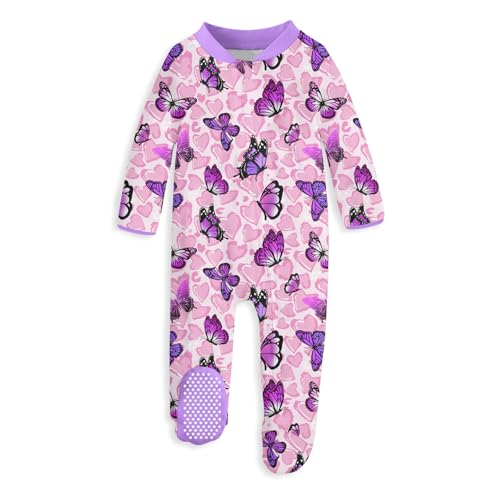 Image of uideazone Baby Girls Footed Pajamas Zip-Front One-Piece Sleeper Non-Slip Footie Cute Pattern Jumpsuit PJs 0-12 Month