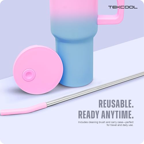 Image of Tumbler with lid and Straw 1200ML Cup Stainless Steel Hot and Cold with Handle and Lid 2 Straw Vacuum Insulated Tumbler for Water, Iced Tea or Coffee Office Gym Travelling