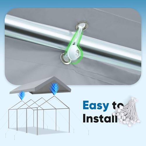 Image of ADVANCE OUTDOOR 10x20 ft Carport Replacement Top Cover, Heavy Duty Waterproof & UV Protected, Easy Installation with Ball Bungees, Gray, Roof Only