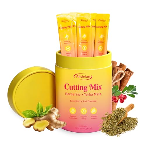 Cutting Drink Mix Drink Mix Berberine Yerba Mate Metabolic Wellness and Digestive Health-Strawberry Acai Flavor-30 Packs