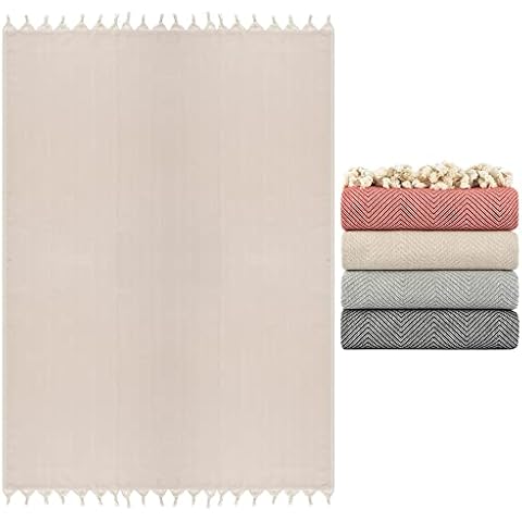 NESILY® Premium Tagesdecke Beige aus 100% Baumwolle, Sofa Decke mit Muster, Couch Überzug, Bettüberwurf, Bettdecke für Schlafzimmer Cover