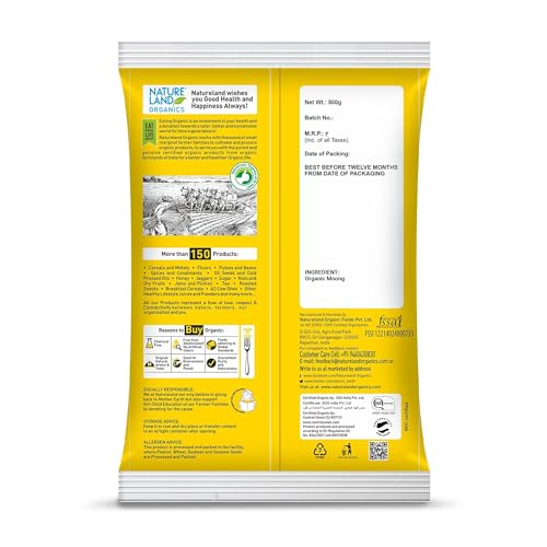 Image of Natureland Organics Moong Dal Yellow /Split Washed 500 Gm - Organic Healthy Pulses & Natureland Organics Arhar /Toor Dal 500 Gm - Organic Healthy Pulses