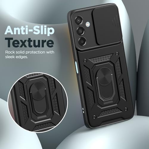 Image of Outlouders Back Cover for Samsung Galaxy M35 5G | D10 Tough Armor 360 Protection Case with Sliding Camera Shield & Ring Holder Stand Bumper Case (Black)