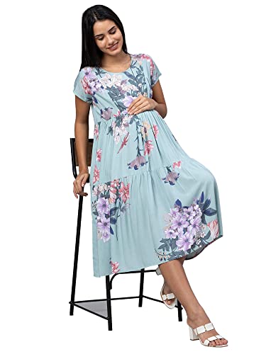 Image of AV2 Women's Rayon Regular Fit Maternity Feeding Layered And Tiered Kurti 5124 Dress