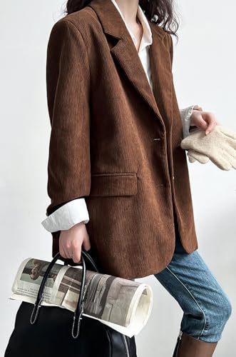 CHARTOU Women's Corduroy Oversized Open Front Long Sleeve Work Office Lady Jacket Blazer3