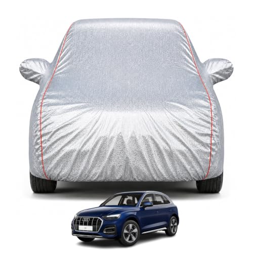 Image of Premium Car Cover for Audi Q5 Uptill 2021 Model | Waterproof, UV & Dust Protection | Mirror & Antenna Pocket | Triple Stitched, Soft Inner Lining, Belt & Buckle (Metalic Silver)