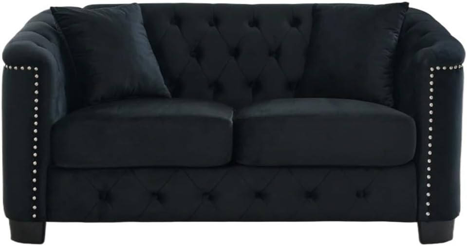 59-Inch Velvet Sofa, 2-Seater Sofa, Upholstered Tufted Backrests with Nailhead Arms A for Living Room