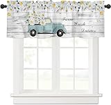 Cortinas de flores de margaritas primaverales para ventanas de cocina, cortinas de tratamiento de ventanas de madera retro para sala de