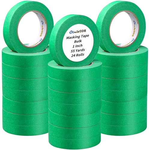 Image of 24 Rolls Green Painters Tape Bulk 1 inch x55Yards, Total1320 Yards, Painters Masking Tape No Residue Wall Painting Tape Artist Tape Trim Edge Finishing Tape for Wall Painting Decoration DIY Supplies