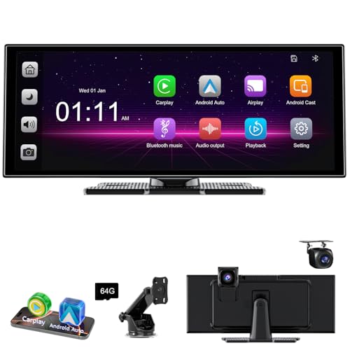 [2025 11" Fully Laminated 60fps Touchscreen] -Accfly Wireless car Play Screen for Apple carplay &Android Auto, OTA Updates -HD Front Dashcam & Backup Camera, Car Stereo Radio/GPS Navigation/BT Audio