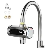 Calentador de Agua Eléctrico Instantaneo, SKJJL 3000W Grifo Calentador de Agua con LED Indicador, Grifo de Calentador de Agua Instantáneo, Grifo Calentador Eléctrico para Cocina, Jardín, Baño