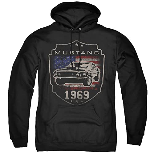 LOGOVISION Ford Mustang 1969 Flag Unisex Adult Pull-Over Hoodie Black Medium