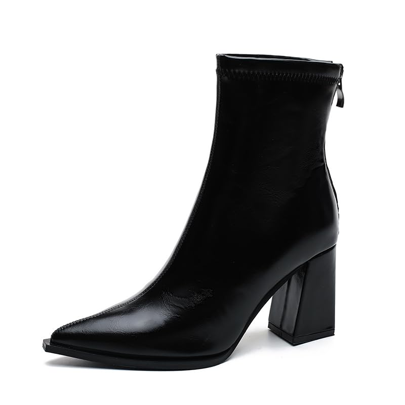 Spring Autumn 2025 New Versatile Women Elegant Black Womens Boots Chunky Heel Pointed Toe Autumn and Winter Fashion