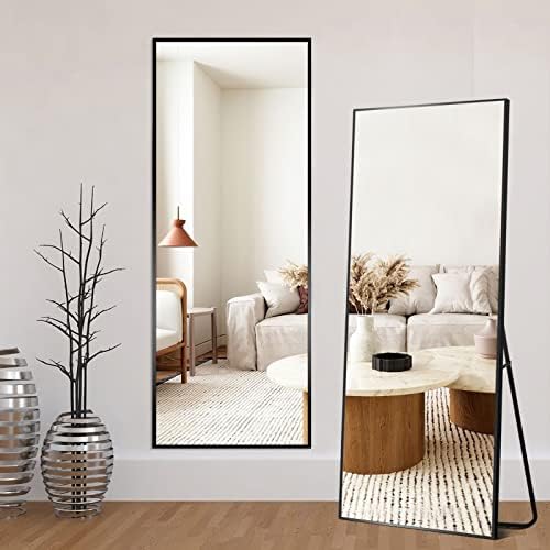 NatsukageFull Length Mirror Wall Mirror Full Length Mirror for Wall Standing Hanging or Leaning Against Wall Dressing Mirror Full Body Mirror Aluminum Alloy Frame (47"x16", Black)