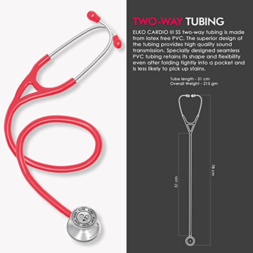Image of ELKO EL-060 CARDIO III SS Stainless Steel Acoustic Stethoscope | Two-Way PVC Tubing | Double Sided Chestpiece For Adult & Pediatric Patient | Doctors & Medical Students (Pink)