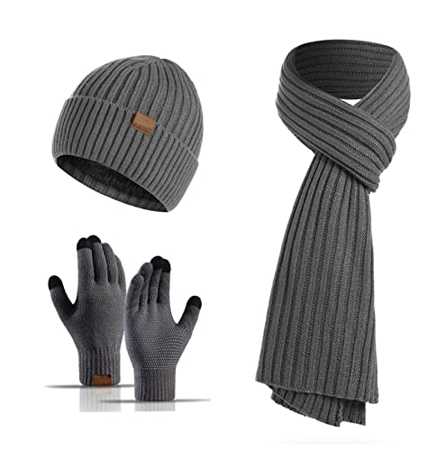 Insun Conjunto masculino de cachecol e luvas de malha 3 em 1 cachecol térmico de inverno forrado com