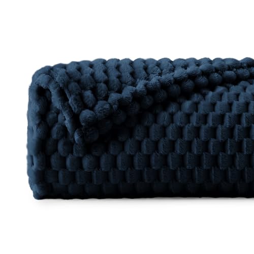 Image of BEDELITE Navy Large Throw Blanket for Couch, Cozy Gifts for Women, 50 * 70 | 3D Jacquard Decorative Fleece Blanket, Super Soft Plush Throws, Cute Birthday Gift for Women & Men, Suitable for All Seasons