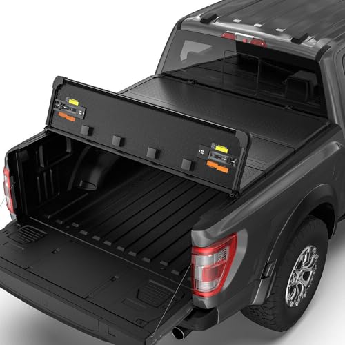 Hard 4 Fold Truck Bed Tonneau Cover for 2019-2026 Chevrolet Silverado GMC Sierra 1500 2500HD 3500HD 5.8 Ft 69.6in Truck Bed Cover with LED Light