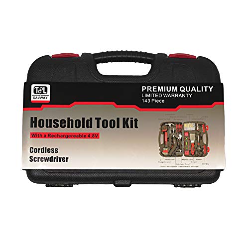 Tool Set Toolbox with Tools for Women Included Cordless Screwdriver-SAVWAY P7994 Hand Tool Storage Case Homeowner's Tool Kit with Drill Red and Black