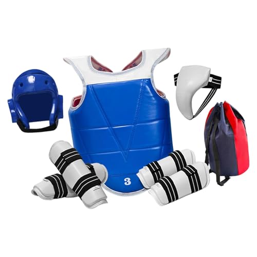 Qianly Équipement Rembourré de Protection pour Taekwondo, Set de Taekwondo 6 Pièces avec Casque et Plastron Renforcés, pour Entraînement, Sparring, L