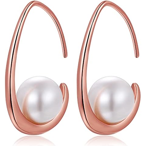 Pearl Earrings Rose Gold Pearl Dangle Earrings Silver Pearl Drop Earrings for Women Sterling Silver Pearl Earrings Dangle Pearl Leverback Earrings Diamond Pearl Earrings Dangling Pearl Earrings 10MM Cover