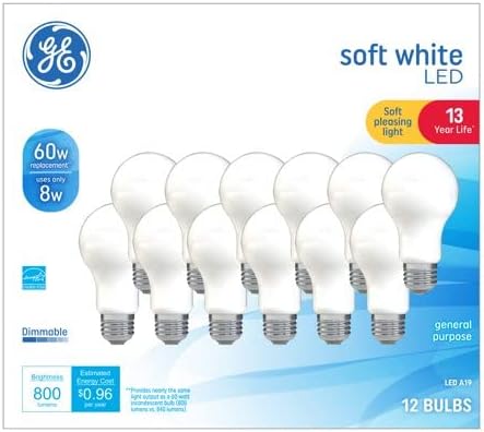LED 8W (60W Equivalent) Soft White General Purpose A19 Light Bulbs, Medium Base, Frosted, 13 Year Life, 12pk