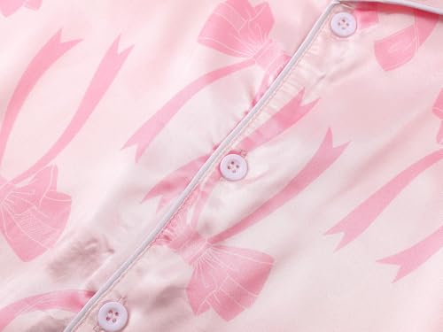 Beezizac Little & Big Girls Satin Silky Button Pajama Summer Short Sleeves Set Trendy Outfit Kid Size 6-163