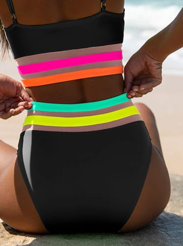 popvil High Waisted Bikini Sets Women Bathing Suit Tummy Control Neon Swimsuits Women Two Piece Swimsuit2