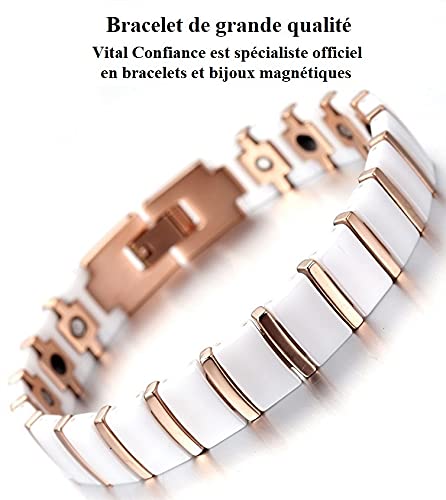Pulsera de cerámica magnética - Athena blanco y cobre 21,4 cm - pulsera anti dolor - pulsera de artritis - pulsera de magnetoterapia - pulsera magnética - pulsera de energía