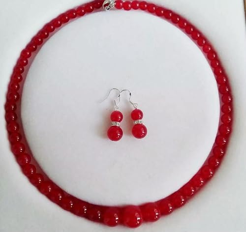 Parure en véritable jade rouge gemme 6-14mm de qualité supérieure