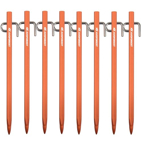 【業界初】AVOFOREST 鍛造ペグ アルミ製 ペグ 20cm/30cm 4本/8本セット 一体成型 ステンレス製フック テントペグ 超軽量 高強度 錆びにくい テント用 タープ用 アウトドア/キャンプ 用品 岩場 砂浜 砂利 硬い土 芝生 (オレンジ色