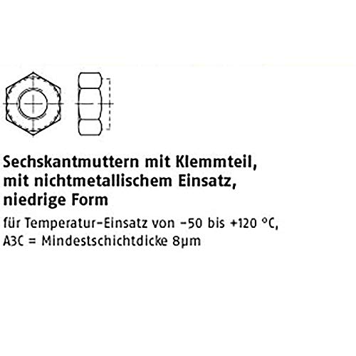 Écrous hexagonaux ISO 10511 M8 avec protection anti-corrosion A3C jaune chromé