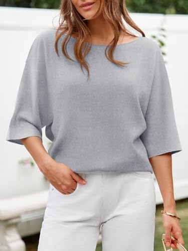 Image of Cicy Bell Womens Half Sleeve Sweaters Oversized Boat Neck Knitted Pullover Sweater Trendy Casual Loose Fit Fall Tops