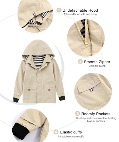 Hiheart Boys Girls Outerwear Jacket Waterproof Rain Jacket Khaki 10-12