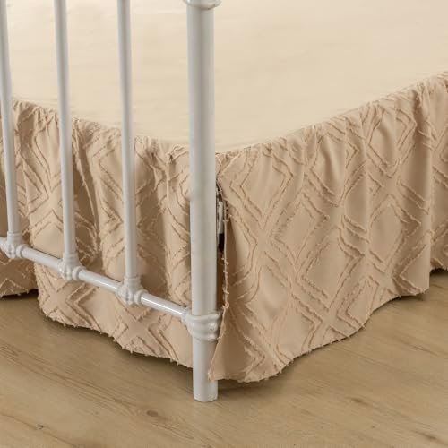 Bed Skirt Queen Size, Ruffled Bed Skirt with Split Corners 14 Inch Drop, Boho Queen Size Bed Skirts, Light Camel -14'' Queen