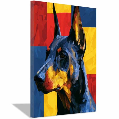 Peinture Doberman artistique sur toile tendue multicolore de 60x90