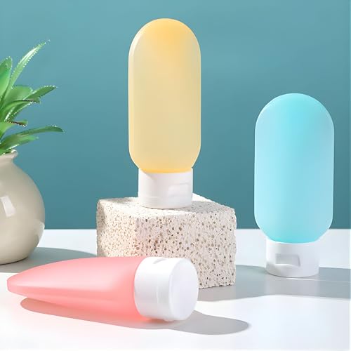 Image of Hian Travel Bottles Set for Toiletries - Leak-Proof, Refillable Plastic Containers (60ml, Multicolor, Pack of 3) - Squeezable Bottles for Shampoo, Lotion, Cream & Travel Organizing