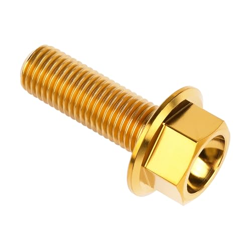 Image of Ti Screws M10 x 20 25 30 35 40 45 50 55 60 65 70 75 80 90 100mm 1.25 Pitch Titanium Flange Hex Bolt Pack of 4 (Gold, M10x35mm)