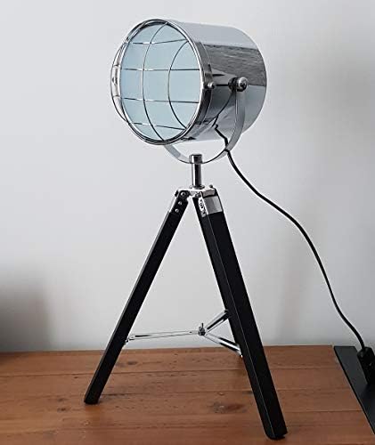 K LIVING Hector Industrial Black and Chrome Tripod Spotlight Table Lamp