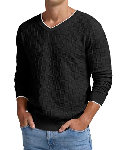Sailwind Mens V-Neck Sweater Cable Knit Long Sleeve Casual Basketweave Stitch Pullover Sweater2