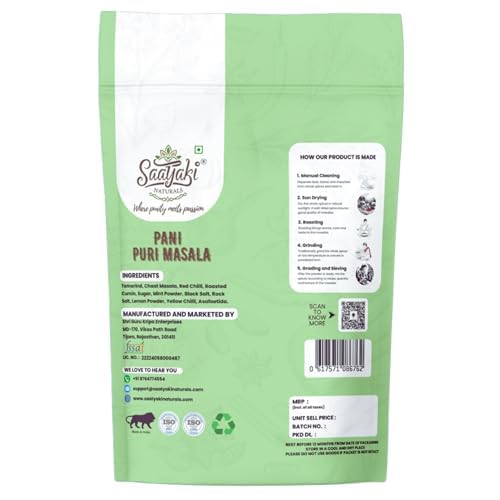 Image of Saatyaki Naturals PaniPuri Masala -400gm| Pure Authentic Indian spice blend for Tangy-Spicy Golgappa Pani Mix | Street-Style Flavour | No Preservatives | Ready to Mix | Natural Ingredients