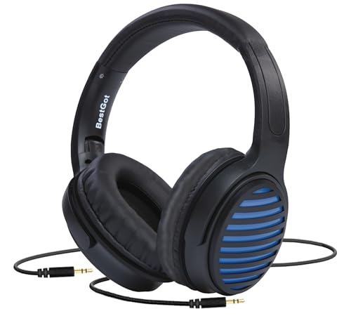BESTGOT 772D Headphones Wired, Over-Ear Headphones Foldable Corded Stereo 3.5mm Headset for Smartphones Chromebook Laptop Computer PC Tablets Travel (Black/Blue)