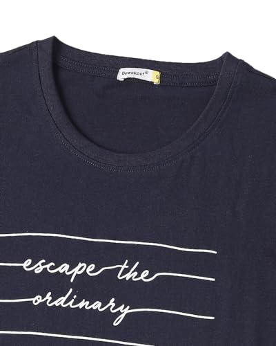 Image of Bewakoof Women's Cotton Printed Not Ordinary Boyfriend Half Sleeve | Round Neck | Regular Fit T-Shirt /Tee Blue 01, S